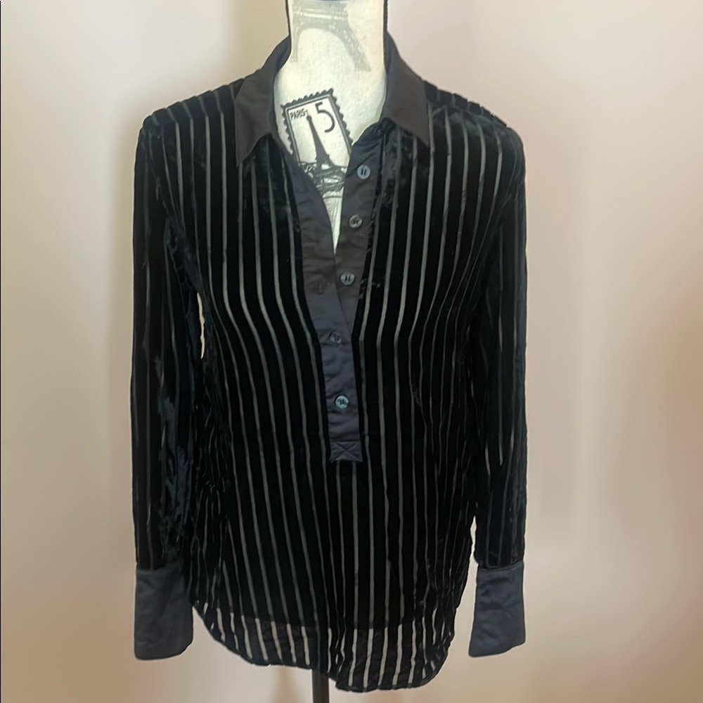 Free People XS Black Striped Button-Up Shirt